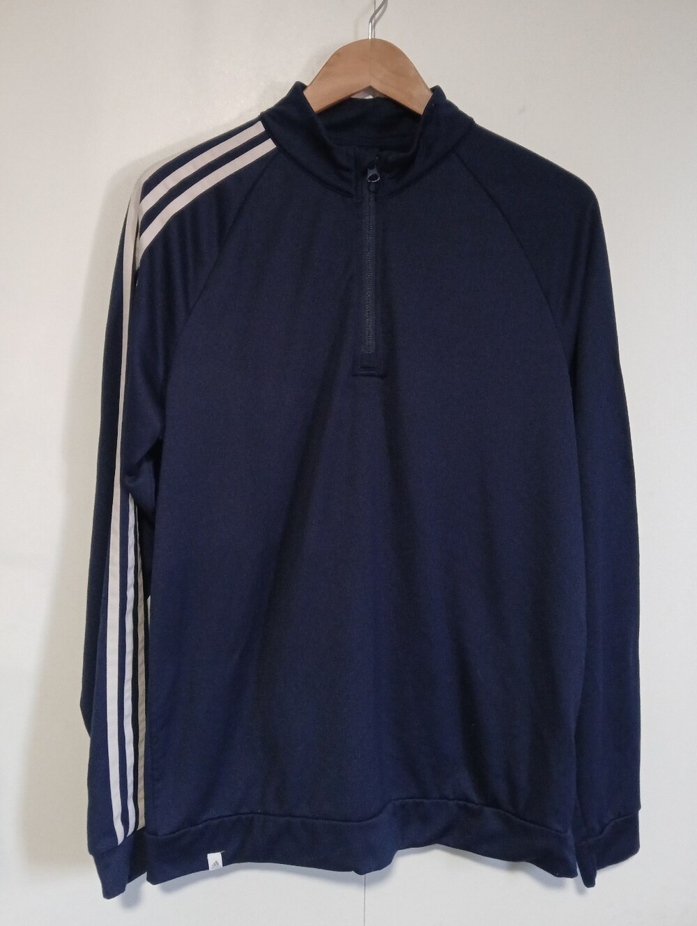 ​Adidas Golf Mens M Navy Blue 1/4 Zip Asymmetric 3 Stripe Pullover Sweater